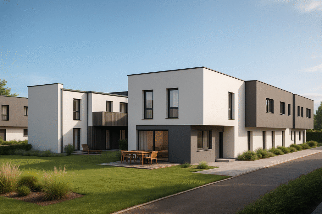 20251007_0919_Modern Townhouse Complex_remix_01k6yrj7adeh5vjfw9s9d2qcm1